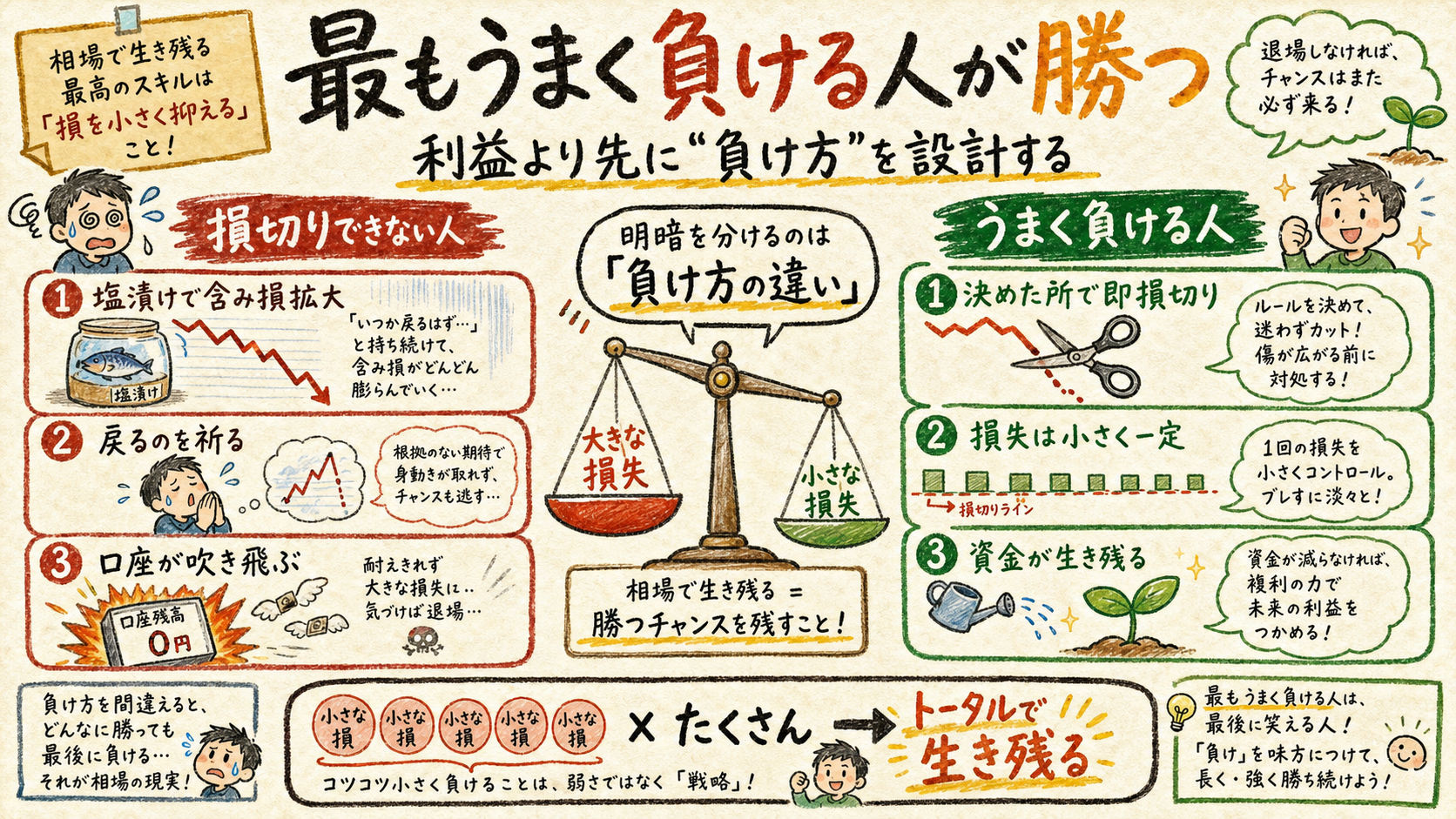 最もうまく負ける人が勝つ — 損失を小さく抑える技術の図